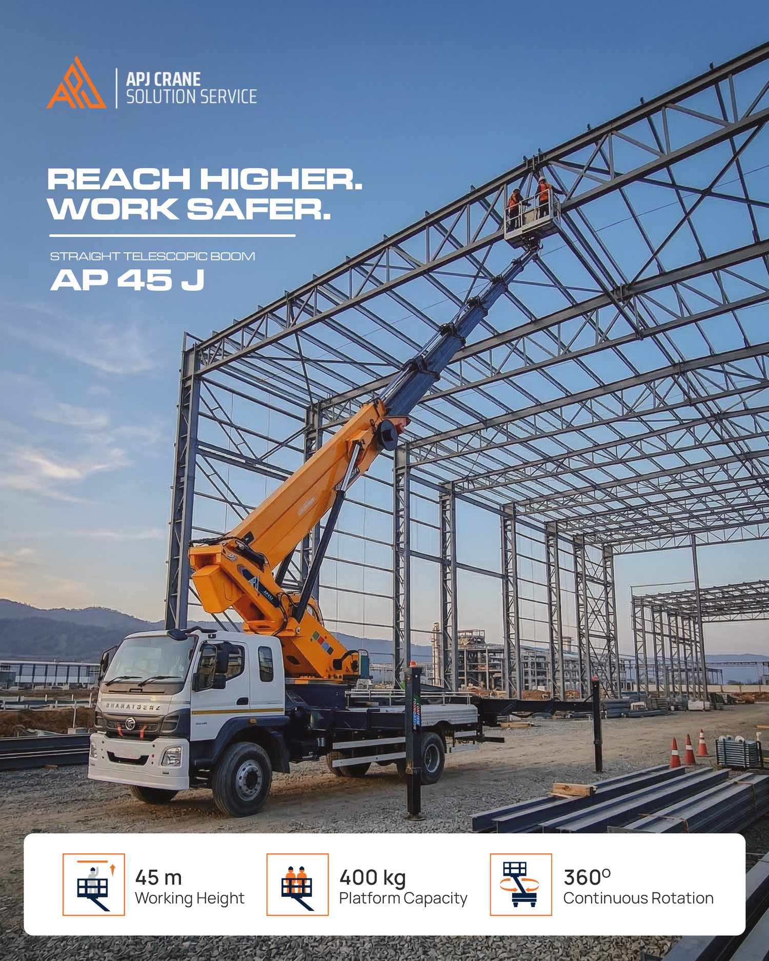 APJ AP45J working on industrial steel structures